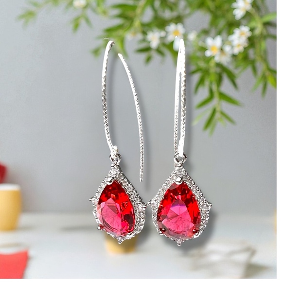 Sterling Silver Ruby Earrings – Rhodium-Plated Silver. Gift-ready Handmade - Picture 9 of 9